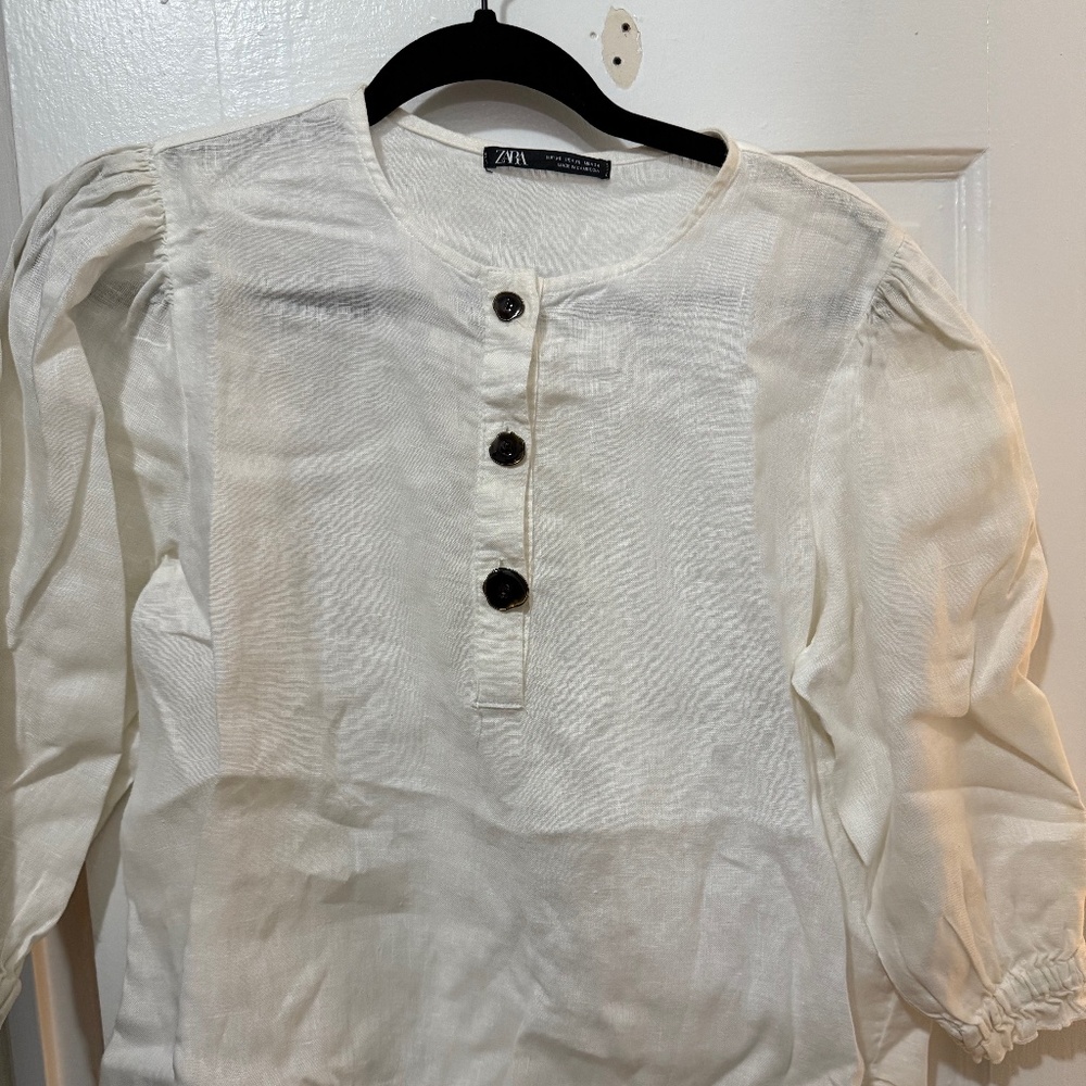Zara linen cream blouse